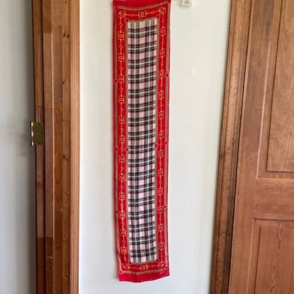 SACHA Vintage Equestrian Stirrup Tartan Plaid Skinny Oblong Scarf - Picture 8 of 13